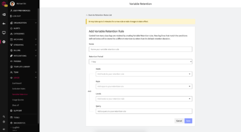 Setting LogDNA variable retention length